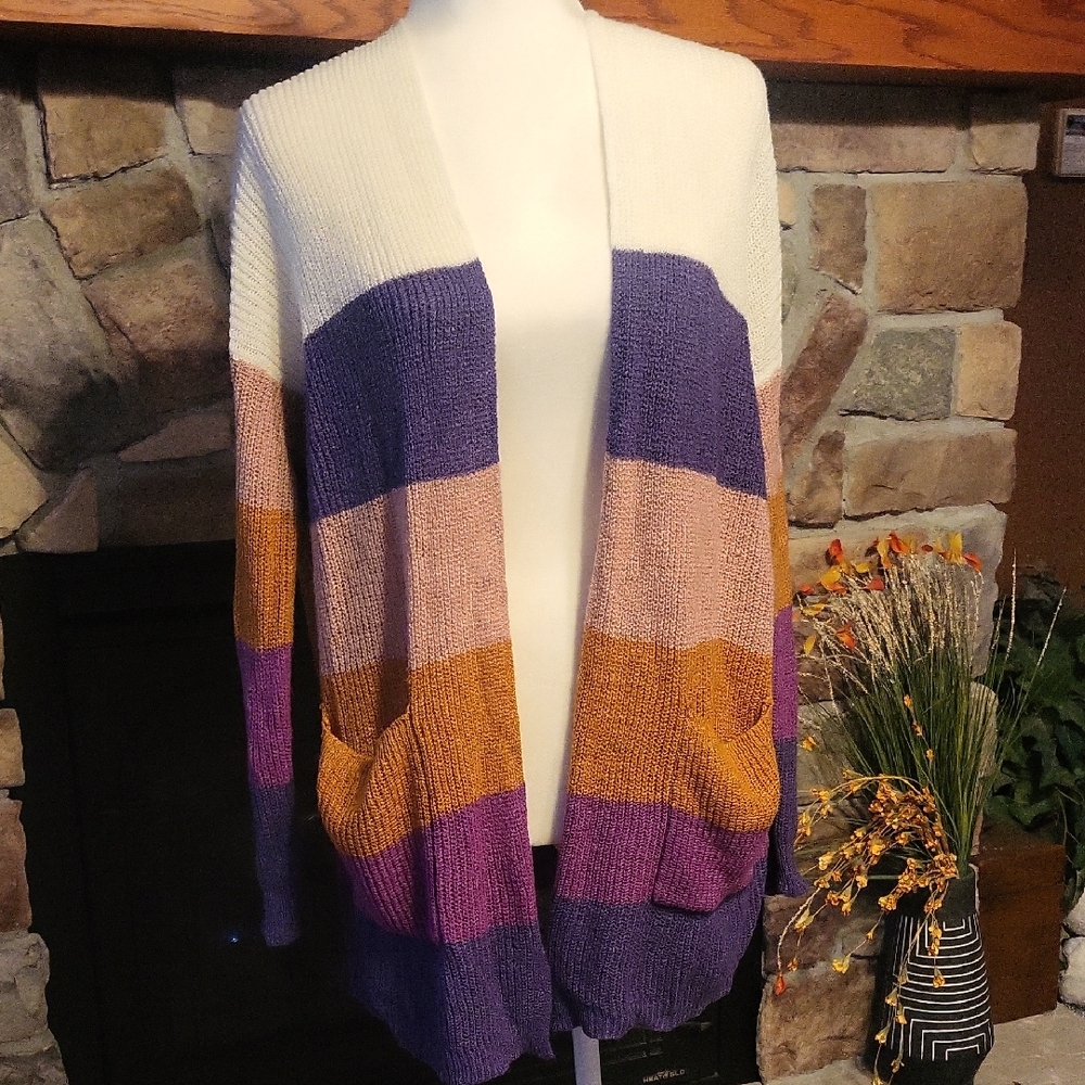 Staccato Women's Colorblock Cardigan in Purple, Gold, and Cream